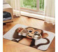 Cute Monkey Pet Feeding Mat Absorbent Pu Leather Dog Cat Food Mats Contain Spills Protects Floors, Anti-Slip Rubber Backing Dog Bowl Mats Easy Clean Pet Placemats 30x45cm