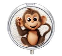 Cute Monkey Pill Box Case 3 Compartment Travel Medicine Pill Organizer 3x A Day Portable Vitamin Organizer with Mirror Small Pillbox for Purse & Pocket Cute Daily Medicine Container Metal Vitamin Case