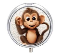 Cute Monkey Pill Case Metal Round Portable Pill Box,Waterproof Travel Pills Organizer Vitamins Medicine Storage Box for Travel Or Daily
