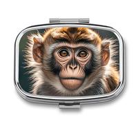 Cute Monkey Pill Case with 2 Compartment, Pill Organizer Portable Square Pill Box,Vitamin Pill Organizer for Pocket Purse and Travel