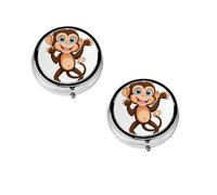 Cute Monkey -Print Portable Round Pill Box - Stylish Round Pill Organizer for Travel Compartments Gift for Medication Management