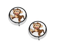 Cute Monkey Print -Print Portable Round Pill Box - Stylish Round Pill Organizer for Travel Compartments Gift for Medication Management