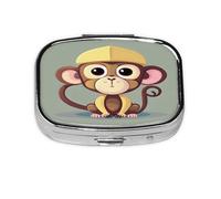 Cute Monkey Print Square Metal Pill Box Decorative Pill Case - Carry Your Meds in Style (Rectangular)