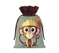 Cute Monkey Print Xmas Drawstring Eco-Friendly Gift Bags For Christmas Party Wrapping Present Needs