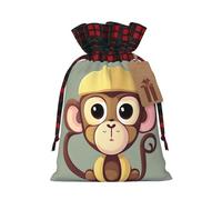 Cute Monkey Print Xmas Drawstring Gift Bag Festive Christmas Reusable Wrapping Bags Needs