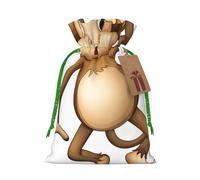 (Cute Monkey) Printed Christmas S Size Gift Bags with Green Ribbon Drawstring Candy Bags for Kids Xmas Holiday Christmas Eve Presents