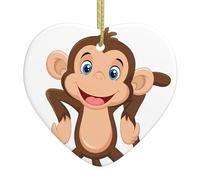 Cute Monkey Printed decorative ornaments, ceramic heart-shaped ornaments, can be hung on Christmas trees and fireplaces