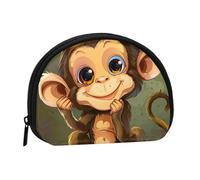 Cute Monkey Printed Mini Shell-Shaped Coin Purse Zipper Pouch Change Holder Wallet For Men Women