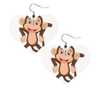 Cute Monkey Prints Leather Heart earrings Pendant Stylish and light Lightweight Dangle for Women Girls, One Size, Leather, No Gemstone