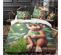 Cute Monkey Quilt Cover 3D Design Printed Hypoallergenic 3 Pcs Bedding Set Zipper Cartoon Jungle Animal Duvet Cover Super Soft Anti-allergic for Kids Girls Boys Adults Women Teens King（220x240cm）