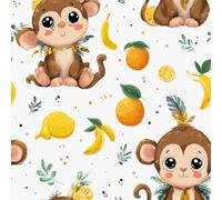 Cute Monkey Self Adhesive Peel and Stick Removable Wallpaper Roll | Waterproof No Residue Renter Friendly Non-Woven Banana Tropical Fruit Wipeable Contact Paper 44 x 600cm for Rental Home J638