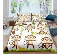 Cute Monkey Super King Size Duvet Cover Sets Cartoon Prints Bedding Set, 3D Print Ultra Soft Microfiber Quilt Cover 260x220cm Comforter Covers with Zippe and 2 Pillowcases C-2886