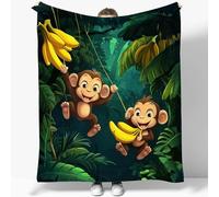 Cute Monkey Throw Blanket Monkey Microfiber Fleece Blanket Warm Soft Double Plush Throw Blankets for Sofa Couch Bed Sofa Chair, Flannel Blankets 180 x 200 cm for Teens Adults L479