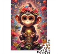 Cute Monkey with Flowers 1000 Pieces Eco-Friendly Puzzle Adult Hobbyists Portable Mind Decompression Hours Entertainment 52x38cm/1000pcs