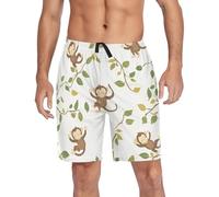 Cute Monkey with Leaves Pajama Bottom Shorts for Men Soft Casual Sleep Lounge Shorts with Pockets XXL