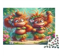 Cute Monkeys Dancing 1000 Pieces Jigsaw Puzzles for Adults & Teens, Thick Non-Reflective Paper, Hula Monkeys, Fun Brain Teaser, Mental Workout for Concentration & Memory 70x50cm/1000pcs