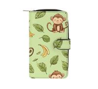 Cute Monkeys Leather Wallets Zipper 12 Card Slots Pouch