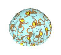 Cute Monkeys Waterproof Shower Cap,Elastic Bathing Hair Cap Environmental Protection Hair Bath Caps, Double WaterproofBathing Shower Hat