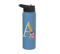Cute Monogram Initial Coloured Letters Flowers Capital A Stainless Steel Insulated Water Bottle