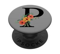 Cute Monogram Initial Coloured Letters Flowers Capital P PopSockets Adhesive PopGrip
