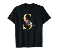 Cute Monogram Initial Coloured Letters Flowers Capital S Value Graphic T-Shirt