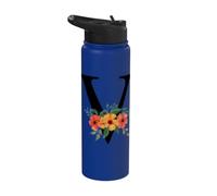 Cute Monogram Initial Coloured Letters Flowers Capital V Stainless Steel Insulated Water Bottle