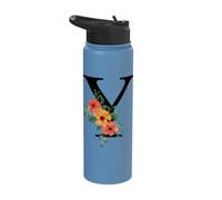 Cute Monogram Initial Coloured Letters Flowers Capital Y Stainless Steel Insulated Water Bottle