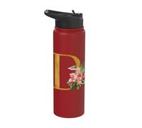 Cute Monogram Initial Letters Flowers Capital D Stainless Steel Insulated Water Bottle