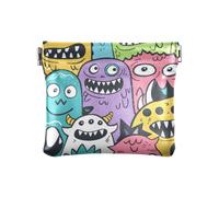 Cute Monster Cartoon Doodle Squeeze Coin Purse Pouch Change Holder PU Leather Mini Wallet Coin Pocket for Women Girls Men