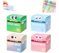 Cute Monster Pattern Sticky Note, Cartoon Notes Self Adhesive Memo Pads, Easy Post Memo Pads, 105 Sheets/Roll Funny Back to School Gift for Teachers & Students(4pcs C)