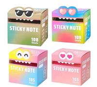 Cute Monster Pattern Sticky Note, Funny Fancy Office School Supplies Multiple Adorable Animal Rainbow Color Clear Labels Notes, Multi Purpose Sticky Note(4pcs-a)