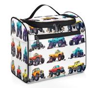 Cute Monster Trucks Cartoon Travel Toiletry Bag for Women Men Kids Girls Boys 11.2 L Big Cosmetic Makeup Bag Hanging Wash Pouch Bag Toiletries Organizer Shower Bag