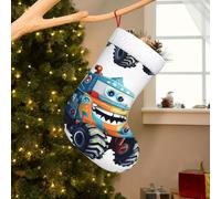 Cute Monster Trucks Christmas Stockings 17.7 Inch Large Soft Plush Cuff Xmas Stockings Classic Personalized Hanging Ornaments Candy Gift Bags for Christmas Tree Fireplace Family Holiday Party Decor