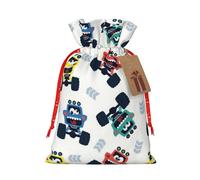 Cute Monster Trucks Print Christmas Gift Bags Burlap Christmas Treat Bags With Drawstring Candy Bag For Holiday Gifts