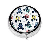 Cute Monster Trucks Print Round Pill Organizer 3 Compartment Pill Box Portable Medicine Pill Case for Outdoor Travel