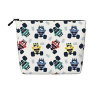 Cute Monster Trucks Printed Single-Layer Cosmetic Bag Faux Linen Material Large Capacity Coin Purse Travel and Business Trip Essential