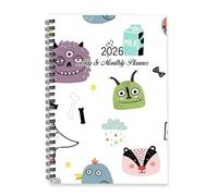 Cute Monsters 2026 Diary A5 To Do List Notebook 2026 Planners Ladies Diary Planner/for University Student Week To View Monthly Year Planner with Dotted Line Note Page Slim