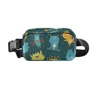 Cute Monsters Be Happy Dark Blue Fashion Crossbody Bag Waist Packs for small businessmen Mini Belt Bag with Adjustable Strap for Workout Running Hiking, cute monsters be happy dark blue, Modern
