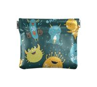 Cute Monsters Be Happy Dark Blue Women's Leather Coin Purse Waterproof Jewelry for Woman Girl, cute monsters be happy dark blue, Modern