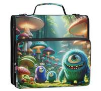 Cute Monsters Mushroom Zipper Binder Organizer 3 Ring Binders 1 1/2 Inch D Ring Binder with Shoulder Strap for School Multi Pockets Large Portfolio Folder