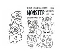 Cute Monsters Sending Love Hugs Love Luck Birthday Wishes Metal Cutting Dies and Matched Stamp Set for DIY Scrapbooking Embossing Craft Stencil Album Cardmaking Art Decoration
