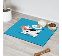 Cute Mooing Cow Pet Feeding Mat for Cat Dog Water Bowl Food Mats Cow Pet Feeding Mats Absorbent Nti-Slip Contain Spills Protects Floors Placemat 30.4 x 50.8 cm