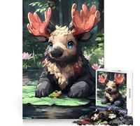 Cute Moose And Frog in Pond Puzzle for Teenagers 1000 Pieces Logic Game Sharp Detail Hard Challenge Art Decor (50x75cm)