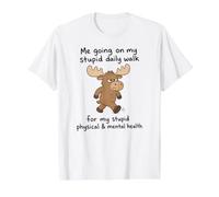 Cute Moose: Me Going on My Stupid Walk for My Stupid Health Value Graphic T-Shirt, Men, White, XL