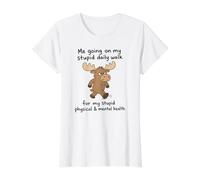 Cute Moose: Me Going on My Stupid Walk for My Stupid Health Value Graphic T-Shirt, Women, White, S