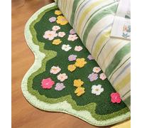 Cute Moss Rug Washable, 2’x4’ Green Colorful Flowers Runner Rugs for Bathroom Kitchen Bedroom, Boho Floral Spring Garden Extra Long Bath Mat Bathroom Runner Non Slip, Funky Aesthetic Bedside Rugs
