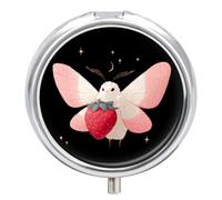 Cute Moth with A Strawberry Small Pill Box Case 3 Compartment 2"