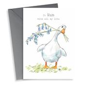 Cute Mother's Day/Birthday Card - All My Love - Duck With Bluebells