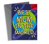 Cute Mother's Day Card - Best Mum in the World - Earth - Space