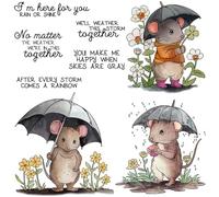 Cute Mouse and Flowers Floral in Rainy Day Dies and Stamp Sets for Card Making DIY Scrapbooking Mouse Holding an Umbrella Metal Cutting Dies and Clear Stamps for Paper Crafting Handmade Crafts